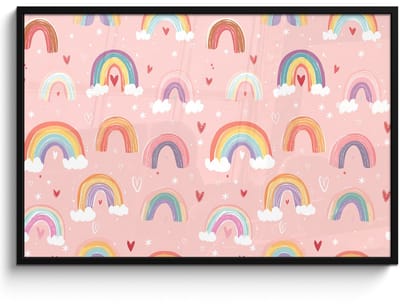 Poster in lijst - Fotolijst 120x80 cm - Posters - Regenboog - Patroon - Pastel - Handgetekend - Posterlijst zwart - Decoratie - Wanddecoratie woonkamer - Muurdecoratie slaapkamer