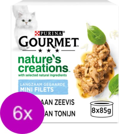 6x Gourmet Nature's Creations - Zeevis in Blik Multipack - Kattenvoer - 8x85g