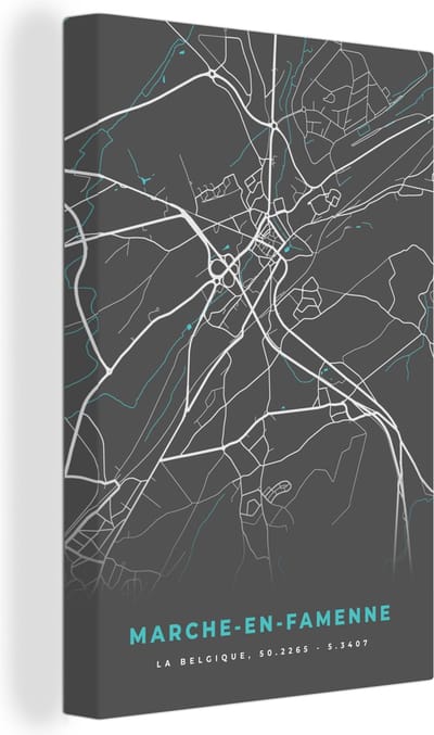 Canvas Schilderij Stadskaart – Grijs - Kaart – Marche en Famenne – België – Plattegrond - 20x30 cm - Wanddecoratie