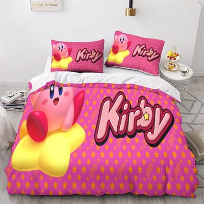 Cartoon Kirby Print Dekbedovertrek Beddengoed, 2-delige Set Dekbedovertrek Bijpassend Kussensloop met Ritssluiting Zachte Microvezel Eenpersoons 135*200cm
