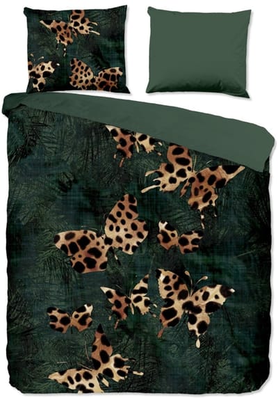 Pure dekbedovertrek jungle met panterprint vlinders - Lits jumeaux 240x200/220 cm - Donkergroen - Microvezel