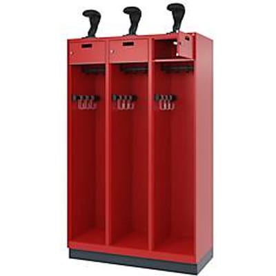 C+P Evolo brandweerkast, model PRAKTUS, 3 vakken, H 1950 x B 1200 x D 500 mm, sokkel, vuurrood RAL 3000