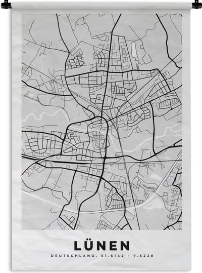 Wandkleed - Wanddoek - Duitsland - Plattegrond - Lünen - Kaart - Stadskaart - 120x180 cm - Wandtapijt