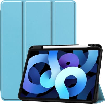 Hoesje - Geschikt voor Apple iPad Air 4 (2020) - 10.9 inch - 4e Generatie - Dun & Stevig - Trifold Bookcase - Hard Cover Case - Met Uitsparing Geschikt voor Apple Pencil - Hardcover Book - Tablet Hoes - Lichtblauw