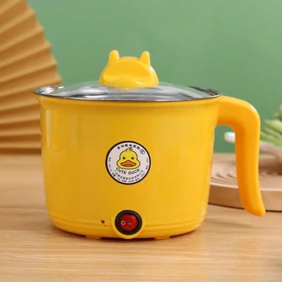 Mini poêle électrique multifonctionnelle 1,8 L 220 V pour dortoir d'étudiant, cuisson de nouilles électriques, petite marmite domestique, revêtement intérieur en acier inoxydable W3041WW- yellow