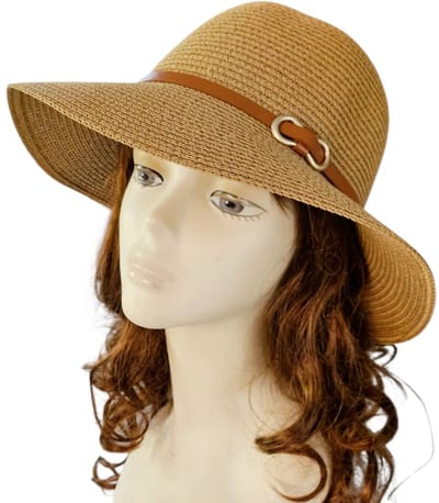 Mooie Zonnehoed Caramel -Licht materiaal, Goudkleurig details - Unisex Comfortabel Verstelbare Strohoed - Hoed UV bescherming - One size Verstelbaar 56-60 cm| Fietsen| Strand| Vakantie| Varen | Wandelen| Moederdag cadeau