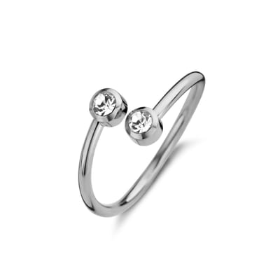 CO88 Collection Ring Dames - Staal - Zirkonia - Ring Met Steen - Maat 56 - Zilverkleurig - 8CR-10024-56