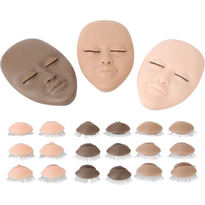 3 stuks Wimper Mannequin Hoofd Wimperextension Oefenpop Hoofd met Vervangbaar Ooglid Enkele Laag