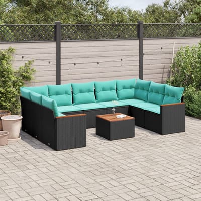 vidaXL - 10-delige - tuinbankset - met - kussens - van - zwart - polyrotan