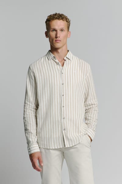NO-EXCESS beige heren overhemd   Punt kraag   Regular fit   Streep patroon   Knoopsluiting   Duurzaam   Lange mouw Beige L