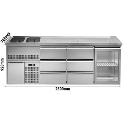 GGM Gastro Biertheke Premium PLUS - 2500x700mm - 1 Glastür & 6 Schubladen
