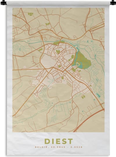 Wandkleed - Wanddoek - België - Diest - Plattegrond - Stadskaart - Kaart - 120x180 cm - Wandtapijt