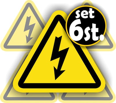 Jerma - Elektrisch Spanning - Sticker - 6 stuks - 10 cm hoog- Weerbestendig - Zelfklevend - Vinyl