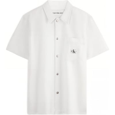 Calvin Klein Retro Label Patchzak Katoenen Korte Mouw Shirt Heren shirts Denim-Wit J325774 M white