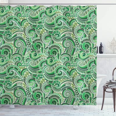 ABAKUHAUS Douchegordijn – Asiatisch Retro Mehendi – Badkamerstofgordijn 175x220 cm – Groen/Zwart