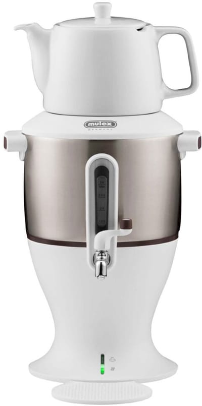 Mulex | MX021 Samovar | Wit - Turkse Theemachine - 3.0 + 1.1 liter - Rvs - Led-indicator - 1800 W - Porselein theekan