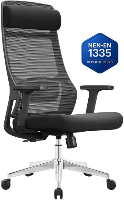 OfficeSense OS110 Ergonomische Bureaustoel – Mesh Office Chair – NEN1335-gecertificeerd – Volwassenen – Hoofdsteun – Rugsteun – Zwart