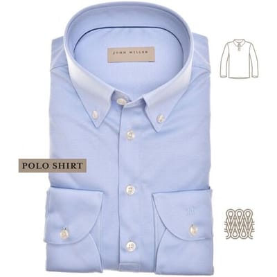 John Miller Polo Slim Long Sleeve Cutaway Tricot Licht Blauw / male