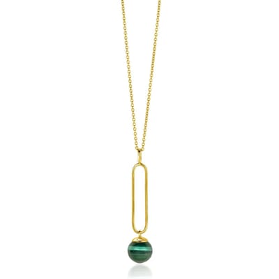 Zinzi Gold Plated Zilveren Ketting met Open Ovale Malachiet Hanger 45cm ZIC2420