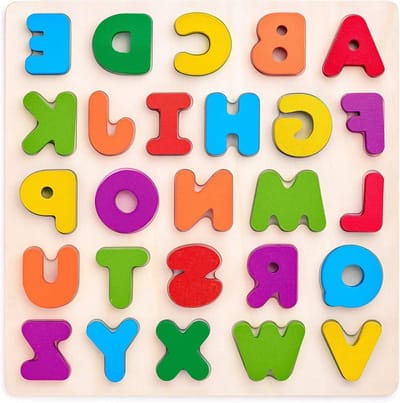 Houten Puzzel - Alfabet Puzzel - Leren - 26 Stuks - 30x30x1.8 cm - Multicolor