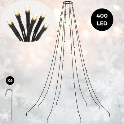 Lomera Vlaggenmast Verlichting - 400 LED - 800 CM - Warm Wit Licht - 10 Strengen - Buitenverlichting - Ip44 - Kerstverlichting - Vlaggenmast Kerstboom - 40 Led Lampjes Per Streng - Zwart Draad - 7 Meter Aansluitsnoer