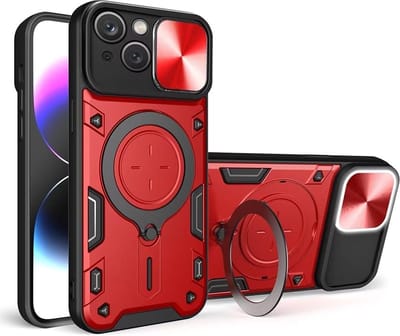 Geschikt voor Motorola Edge 40 Pro Schokbestendige met Slide Camera Cover Hoesje - Rood