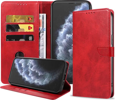 Geschikt voor iPhone 11 Pro Telefoonhoesje Kunstleer met Magnetisch lipje en Pasjeshouder Book Case met Klepje - Rood - Smartphonica geschikt voor iPhone 11 Pro