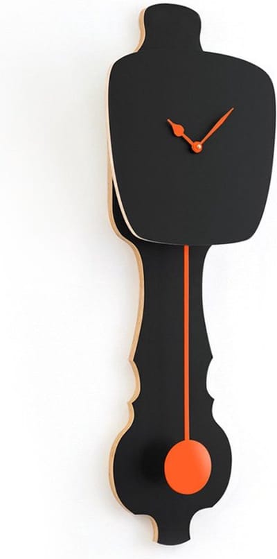KLOQ - Wandklok met Pendule - Batterijen Inbegrepen - Wanddecoratie - Quartz Beweging - Niet-Tikkend Batterij Aangedreven - Satijn Zwart & Neon Oranje - Small