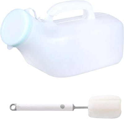 Urinoir Fles - Urine Verzamelaar - Noodsituatie Gebruik - Inclusief Borstel - 16 x 12.5 cm - Wit