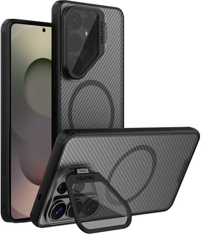 Nillkin CamShield Prop Magnetic - Hoesje Geschikt voor Samsung Galaxy S26 Ultra - Compatibel met MagSafe en Qi2 - Back Cover met Camera Bescherming / Standaard - Transparant Zwart