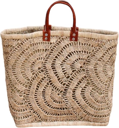 Tas Riet met waaier, Rieten tas, Shopper, Strandtas, Rieten tas