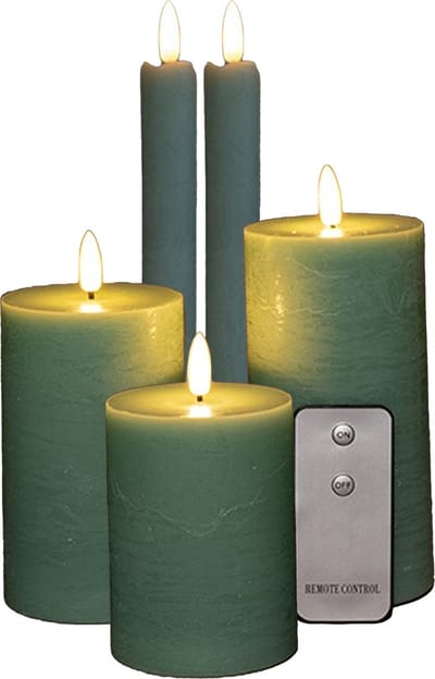 Anna's Collection LED Stomp/dinerkaarsen set - 5-delig - jade groen - 10/12/15/23 cm - incl. afstandsbediening