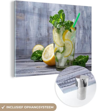 MuchoWow® Glasschilderij 120x90 cm - Schilderij acrylglas - Cocktail - Fruit - Kruiden - Foto op glas - Schilderijen