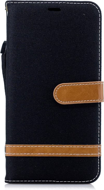 Peachy Fabric Lederen geschikt voor iPhone XS Max Bookcase wallet hoesje Standaard - Zwart Bruin
