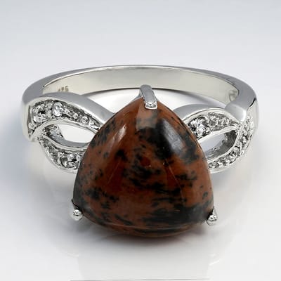 Cavill - Zilveren Ring 925 Sterling - 5 39 Ct Mahonie Obsidiaan Triljant Cabochon - 0 054 Ct Witte Topaas - Infinity Damesring maat 17