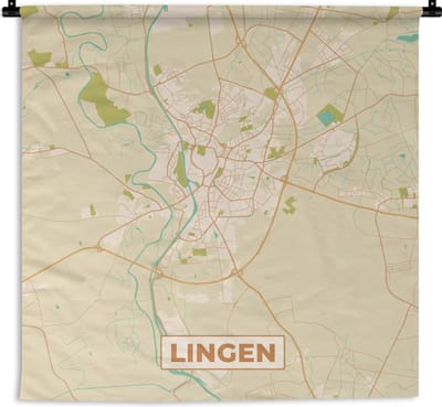 Wandkleed - Wanddoek - Lingen - Kaart - Vintage - Plattegrond - Stadskaart - 180x180 cm - Wandtapijt