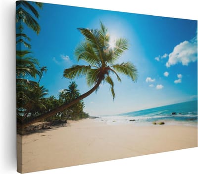 Artaza Canvas Schilderij Zeezicht - 30x20 cm - Klein - Wanddecoratie Strand - Muurdecoratie Woonkamer - Kamer Accessoires Palmboom