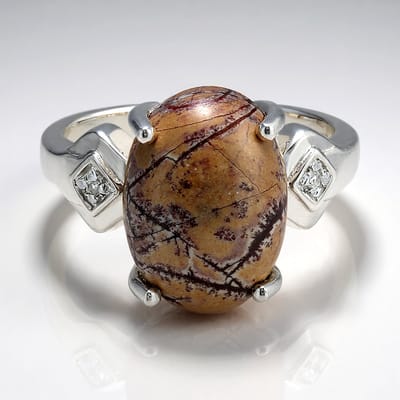 Cavill - Zilveren ring met 5,22 ct Sonora Dendrieten Jaspis en 0,018 ct Witte Topaas - 925 Sterling Zilver - Elegante ovale cabochon ring maat 17
