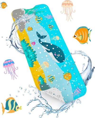 Extra lange antislip badmat van 101 x 40 cm voor kinderen, met zuignappen en afvoergaatjes, wasmachinebestendig, ideaal voor veiligheid in de badkamer