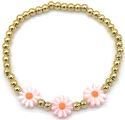 Armbandje - elastiek - bloemen - goudkleurig - roze - oranje - klaver - tijdloos - hip - feest - outfit - unisex - dames - heren - vrouwen