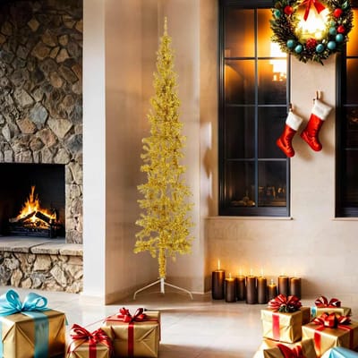 vidaXL - Kunstkerstboom - half - met - standaard - smal - 180 - cm - goudkleurig