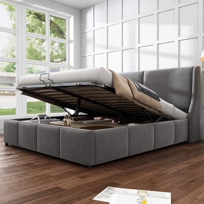 Hydraulisch Tweepersoonsbed met Opbergruimte (180x200 cm) - Gestoffeerd Frans Bed met Lattenbodem