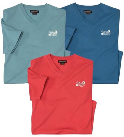 ATLAS FOR MEN - Set van 3 T-shirts met V-hals Travel - Heren - Verkrijgbaar in grote maten - L