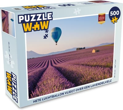 Puzzel Hete luchtballon vliegt over een lavendelveld - Legpuzzel - Puzzel 500 stukjes