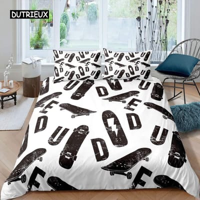 Skateboard Dekbedovertrek Jongens Tieners Sport Dekbedovertrek Microfiber 2/3 stuks Graffiti Kunst Twin Beddengoedset Double Queen King Size AU Queen(210x210cm)