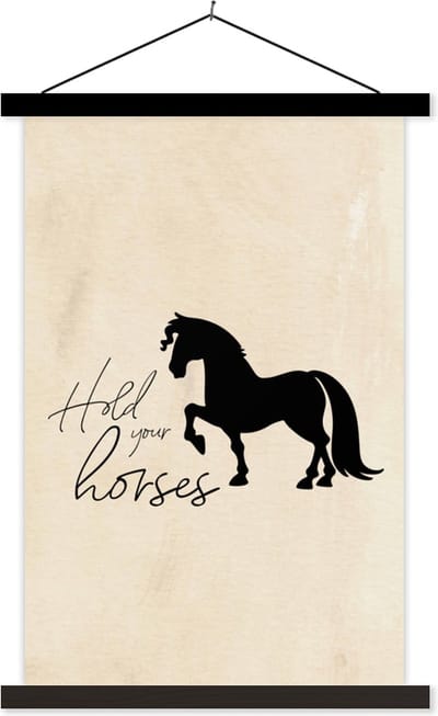 Posterhanger incl. Poster 40x60 cm - Schoolplaat - Quotes - Hold your horses - Spreuken - Paarden - Textielposter - Zwarte latten