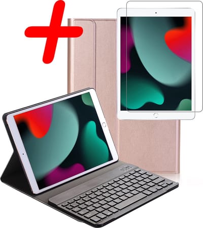 Hoes Geschikt voor Apple iPad 7 (2019) - 10.2 inch - 7e Generatie - Met Screenprotector - Toetsenbord Case - Keyboard Book Cover - Hoesje - Rosé goud