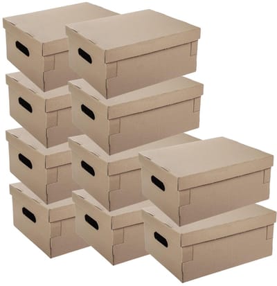 CM Huis Opbergbox - 10x - Opbergdoos - beige - karton - opvouwbaar - 45 x 35 x 20 cm - met deksel - organiseren - opruimen