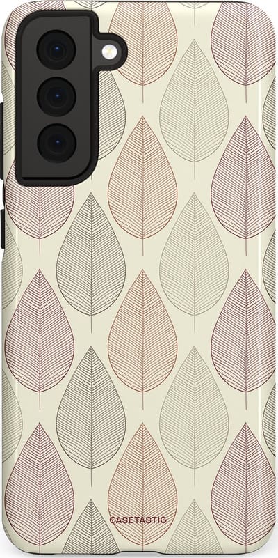 Casetastic hoesje geschikt voor Samsung Galaxy S21 FE 5G - Dubbellaagse bescherming - Botanisch retro bladeren dans - Fashion Case - Crème