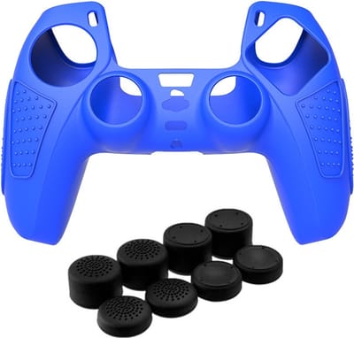Grip Silicone Hoes / Skin met 8 Thumb Grips geschikt voor Playstation 5 PS5 DualSense Controller - Blauw